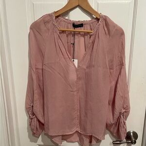 Maven West Pink Long Puffy Sleeve Blouse NWT